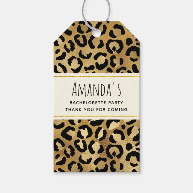 Leopard Print Mönster på Guld Bachelorette Party Presentetikett (Framsidan)