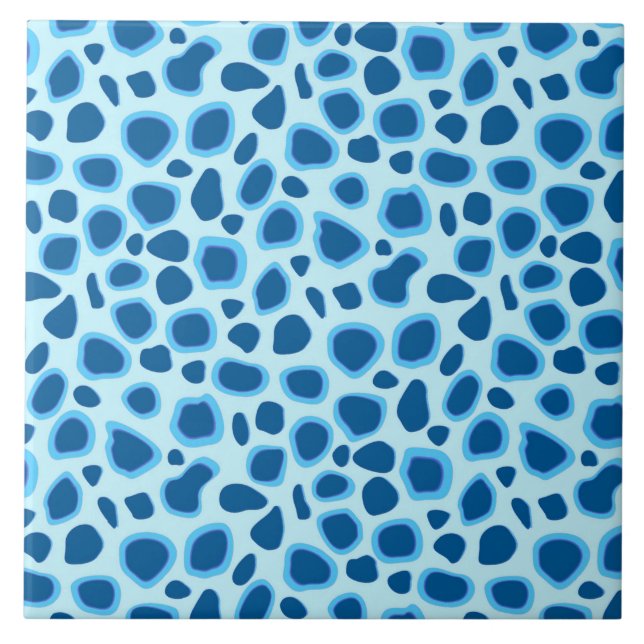 Leopard Print - Mörk Cobalt and Himlar blue Kakelplatta (Framsidan)