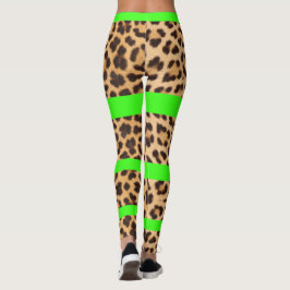 Leopard Print Neon Grönt Stripe Womens Leggings