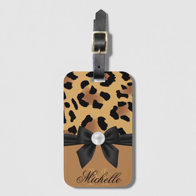 Leopard Print och Bow Bagagebricka (Framsida vertikal)