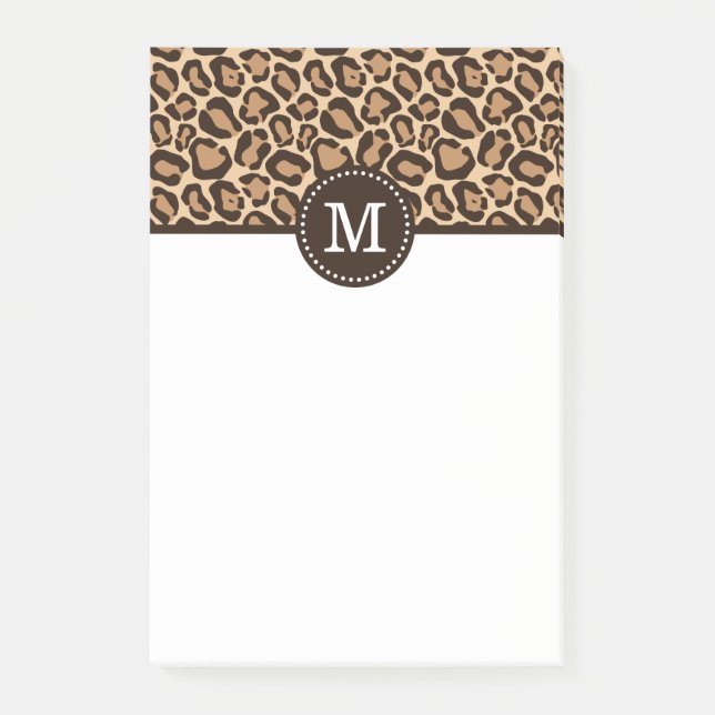 Leopard Print och Brown Anpassningsbar Monogram Post-it Block (Framsida)
