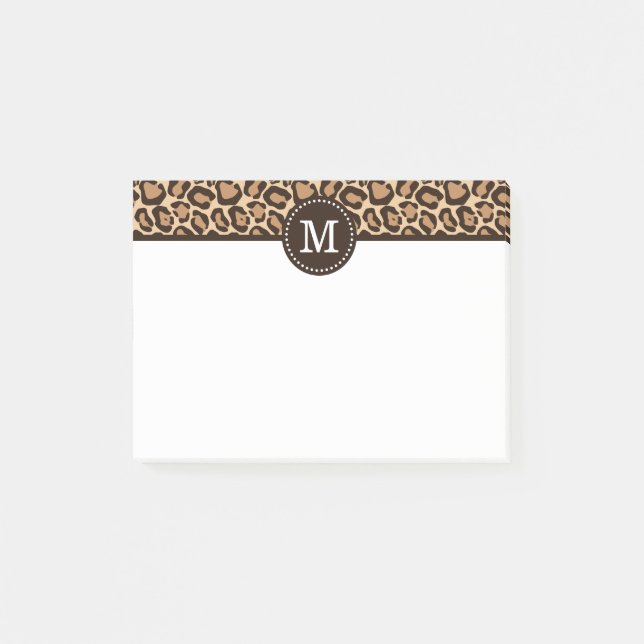 Leopard Print och Brown Anpassningsbar Monogram Post-it Block (Framsida)