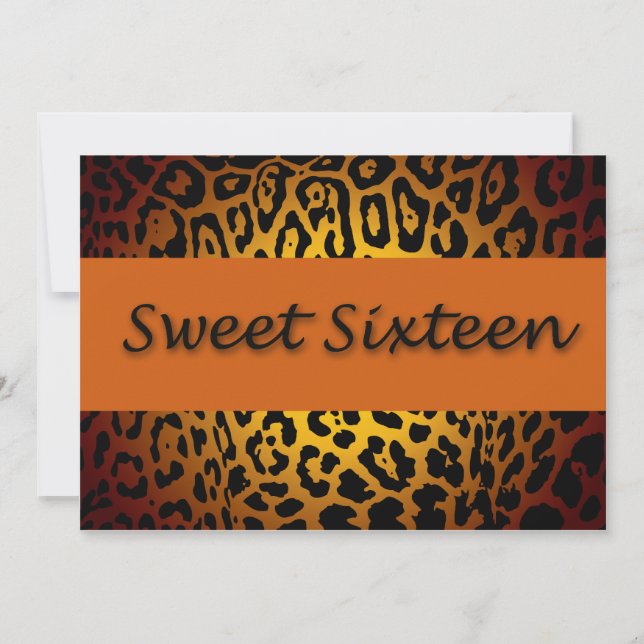 Leopard Print,Orange & Black Sweet sixteen Inbjudningar (Framsida)