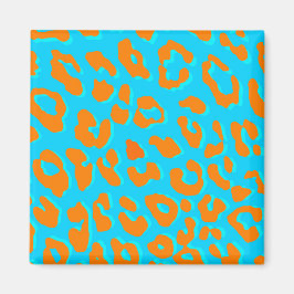 Leopard Print Orange Blue Magnet