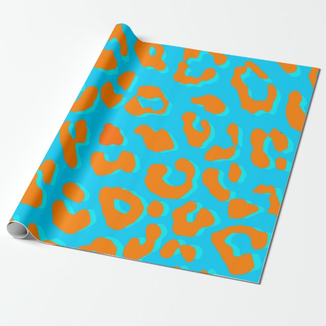 Leopard Print Orange Blue Presentpapper (Utrullad)
