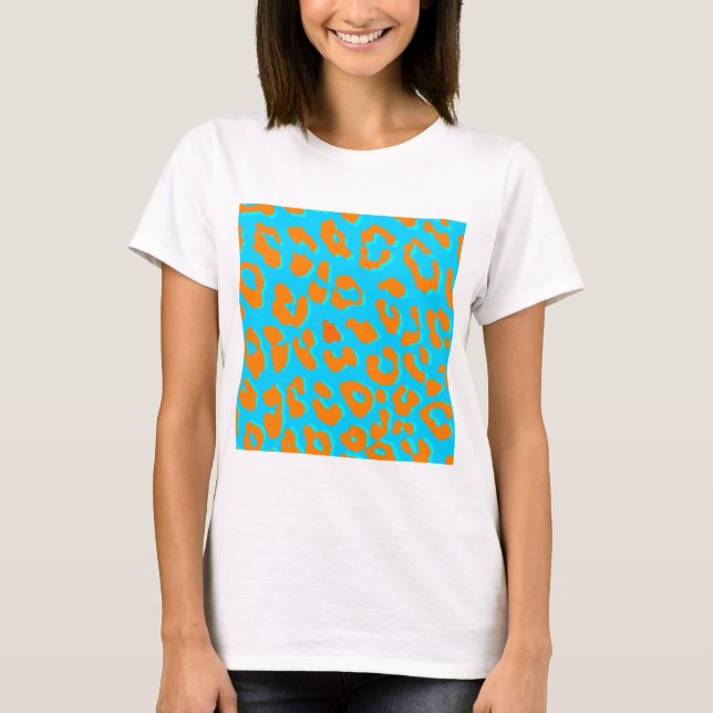 Leopard Print Orange Blue T Shirt (Framsida)