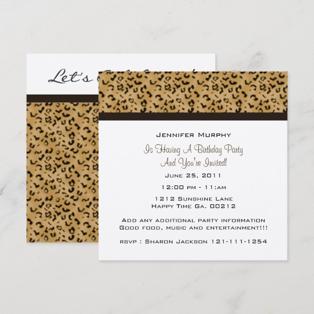 Leopard Print Party-inbjudningar Inbjudningar (Fram/baksida)