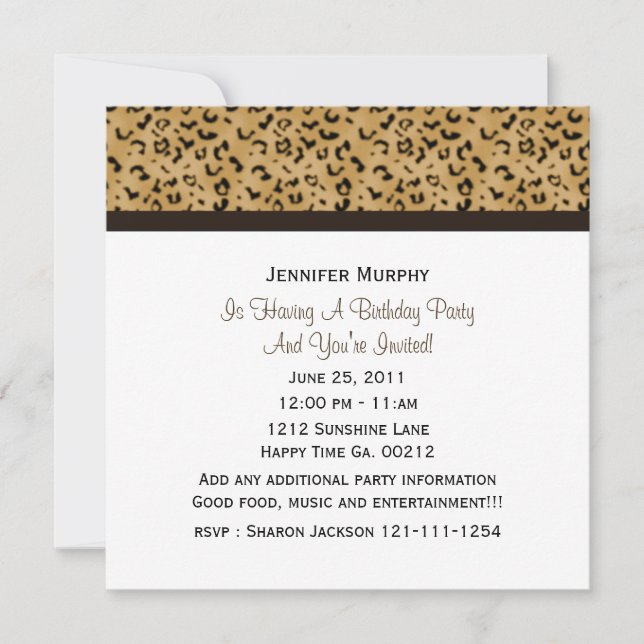 Leopard Print Party-inbjudningar Inbjudningar (Framsida)