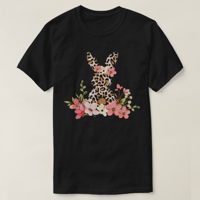 Leopard Print Påskhare Rabbit Helgdag Flowers T Shirt (Design framsida)