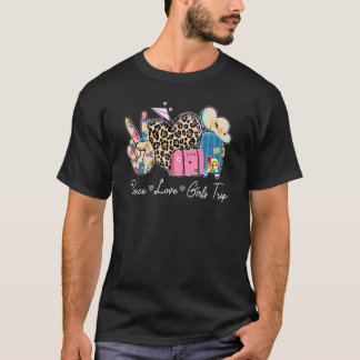 Leopard Print Peace Kärlek Girls Resa Vacation Mod T Shirt