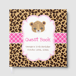 Leopard Print Pink Quatrefoil Birthday Party Gästböcker