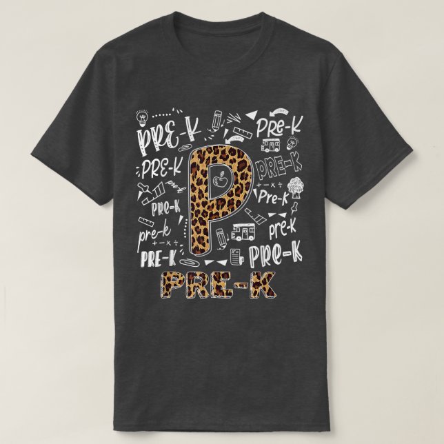 Leopard Print Pre K Teacher Kids Back to school T- T Shirt (Design framsida)