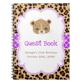 Leopard Print Purple Quatrefoil Birthda Guest  Anteckningsbok