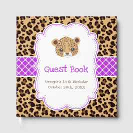 Leopard Print Purple Quatrefoil Birthday Party  Gästböcker