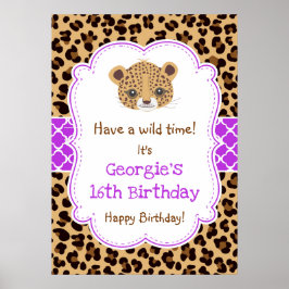 Leopard Print Quatrefoil Birthday Poster Lila