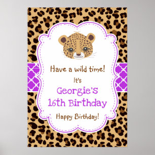 Leopard Print Quatrefoil Birthday Poster Lila