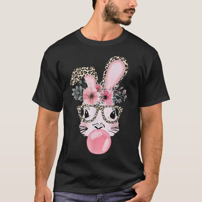 Leopard Print Rabbit Bunny Blowing Bubble Gum Öste T Shirt (Framsida)