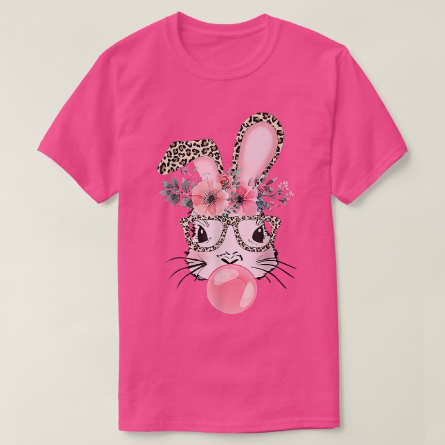 Leopard Print Rabbit Bunny Blowing Bubble Gum Öste T Shirt (Design framsida)