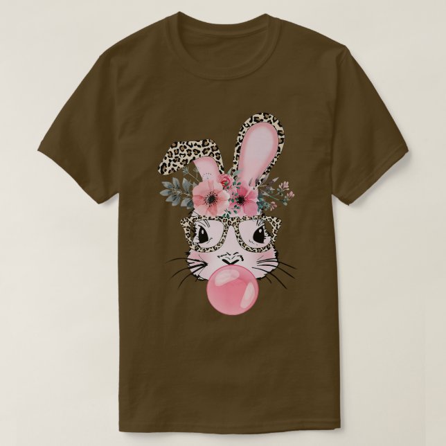 Leopard Print Rabbit Bunny Blowing Bubble Gum Öste T Shirt (Design framsida)