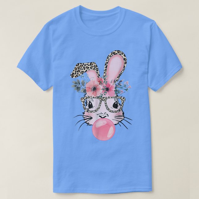 Leopard Print Rabbit Bunny Blowing Bubble Gum Öste T Shirt (Design framsida)