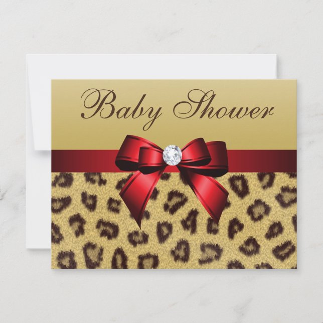 Leopard Print, Red Bow Baby Shower Inbjudningar (Framsida)