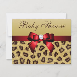 Leopard Print, Red Bow Baby Shower Inbjudningar