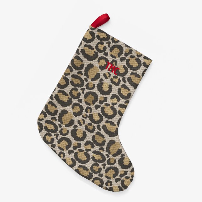 Leopard Print Red Monogram INITIALER Chic Helgdag Liten Julstrumpa (Framsidan (Hängande))