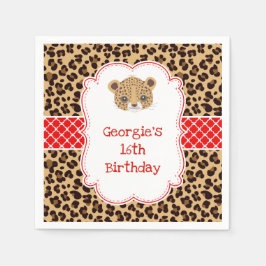 Leopard Print Red Quatrefoil Födelsedagsfest Pappersservett
