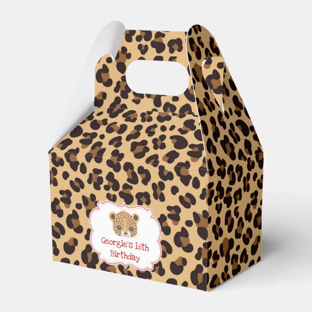 Leopard Print Red Quatrefoil Födelsedagsfest Presentaskar (Framsidan Sidan)