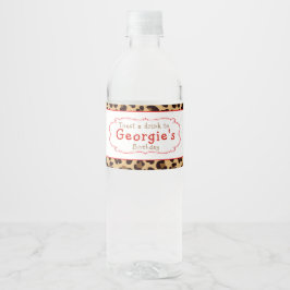 Leopard Print Red Quatrefoil Födelsedagsfest Vattenflaskor Etikett