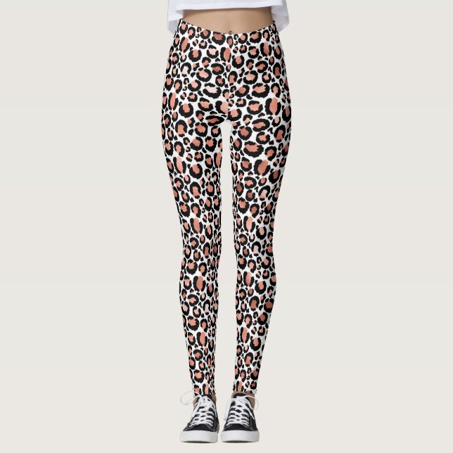 Leopard Print Ro Guld Trendig Leggings (Framsida)