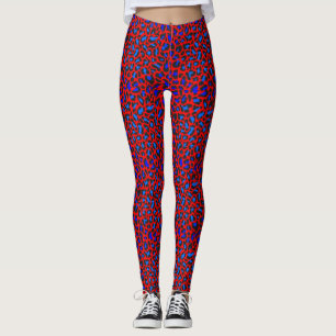 Leopard Print Röd Blå Svart Leggings