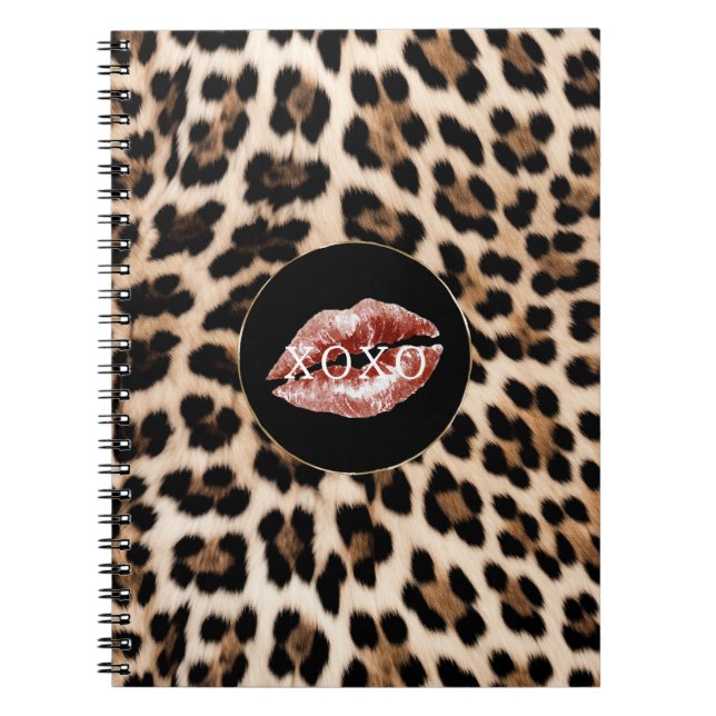 Leopard Print Röda Läppar XOXO Anteckningsbok (Framsidan)