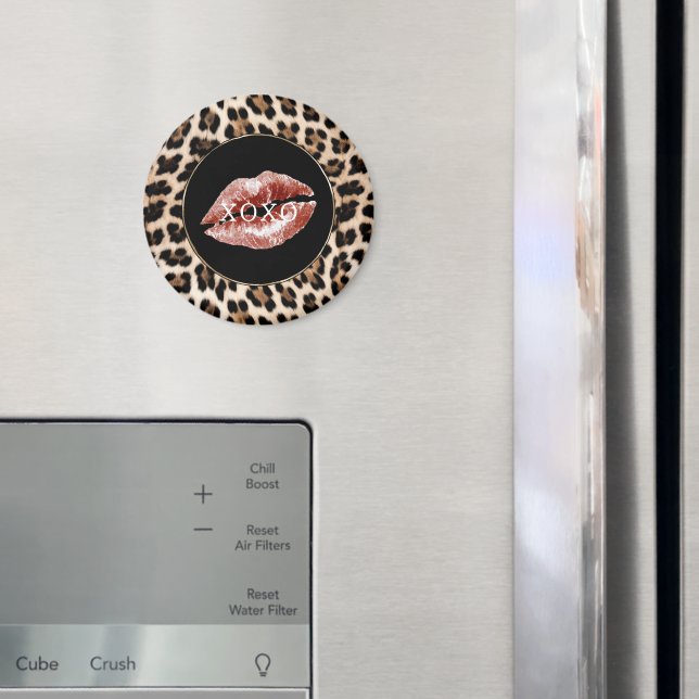 Leopard Print Röda Läppar XOXO Magnet (In Situ (Fridge))