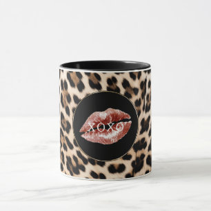 Leopard Print Röda Läppar XOXO Mugg