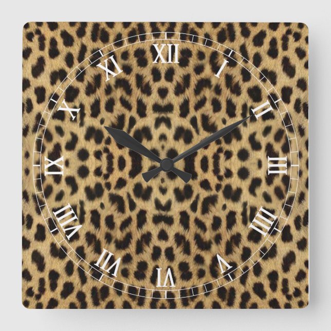 Leopard print Roman Numeral Clock Fyrkantig Klocka (Framsida)