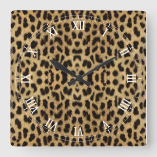 Leopard print Roman Numeral Clock Fyrkantig Klocka