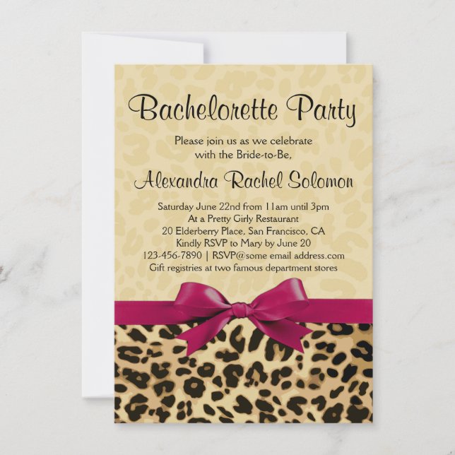 Leopard Print Rosa Bachelorette Party Investigatio Inbjudningar (Framsida)