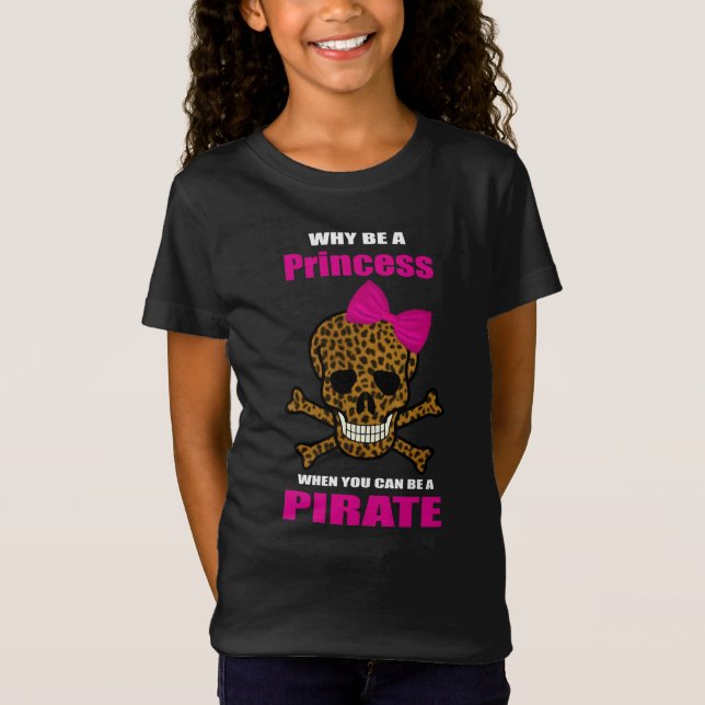 Leopard Print Rosa Bow Pirat Princess Skull T Shirt (Framsida)