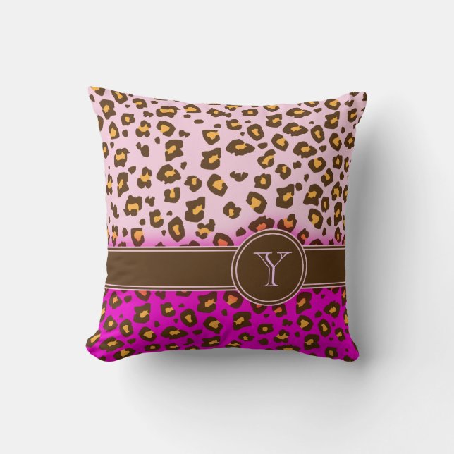Leopard print rosa brun monogram dekorativ kudde (Framsida)