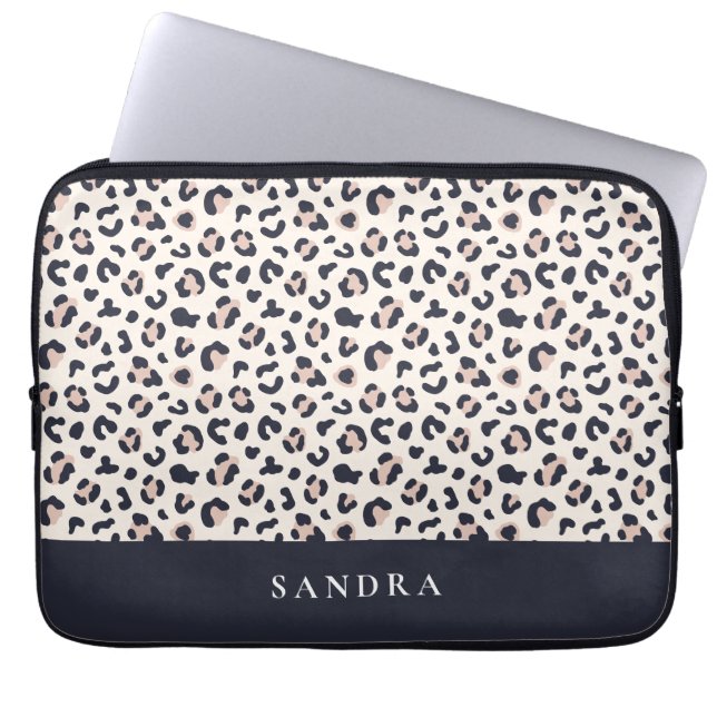 Leopard print rosa custom name laptop fodral (Framsidan)