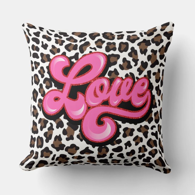Leopard Print Rosa KÄRLEK Pillow Kudde (Framsida)