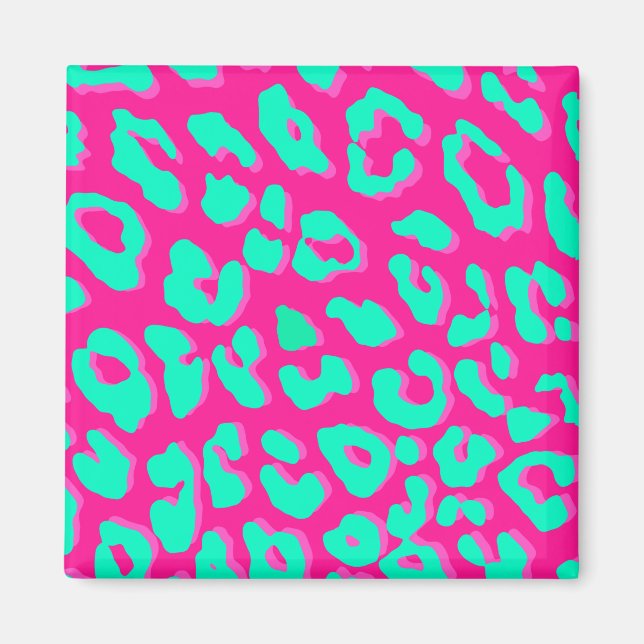 Leopard Print Rosa Mint Magnet (Framsidan)
