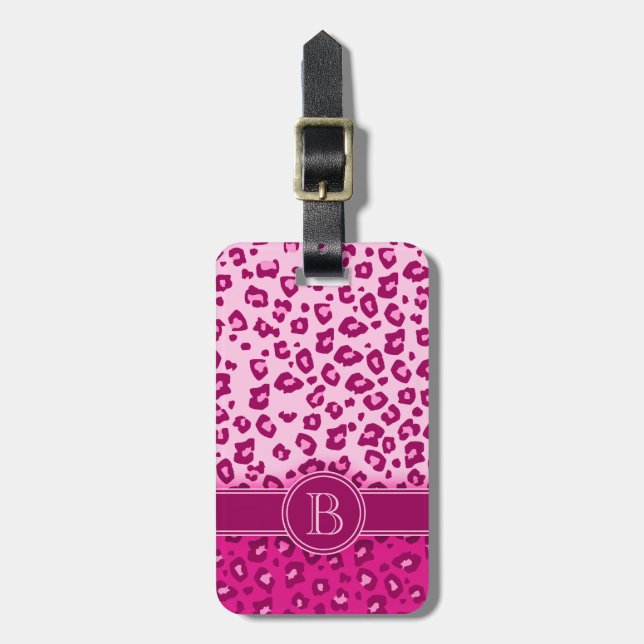 Leopard print rosa mongram bagagetag bagagebricka (Vertikal Framsida)