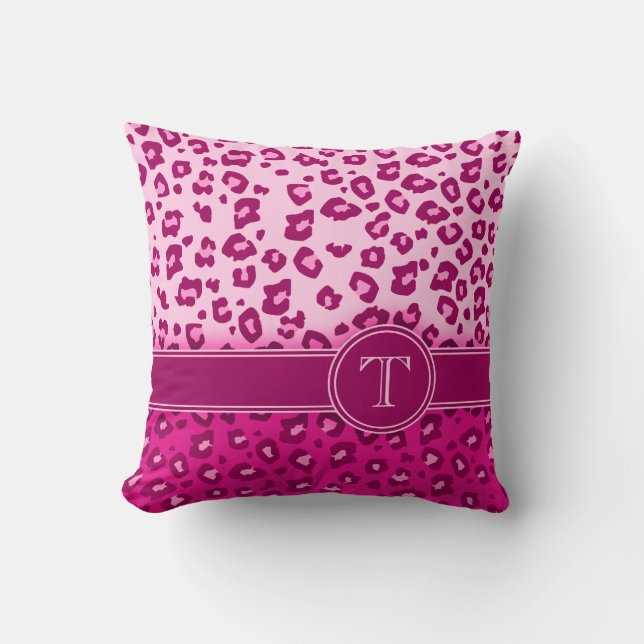 Leopard print rosa monogram dekorativ kudde (Framsida)