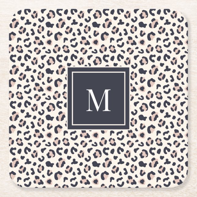Leopard print rosa monogram underlägg papper kvadrat (Framsidan)