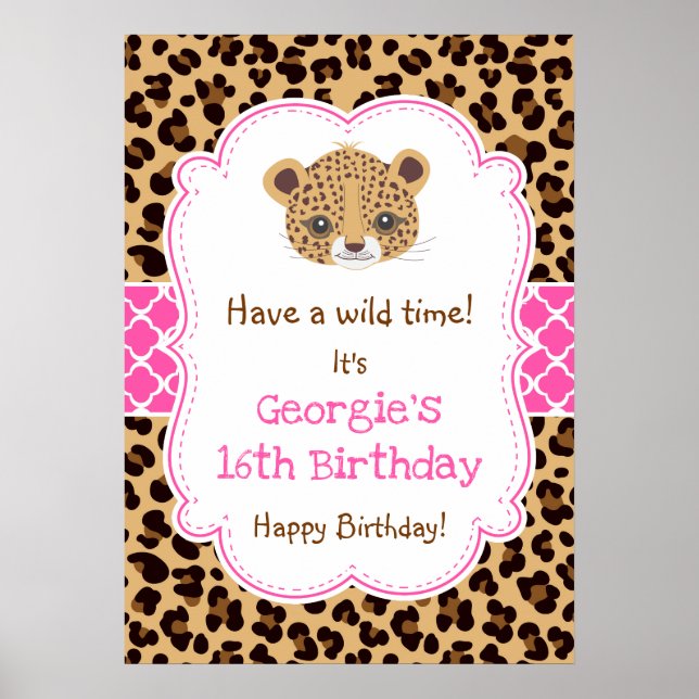 Leopard Print Rosa Quatre foil Birthday Poster (Framsidan)