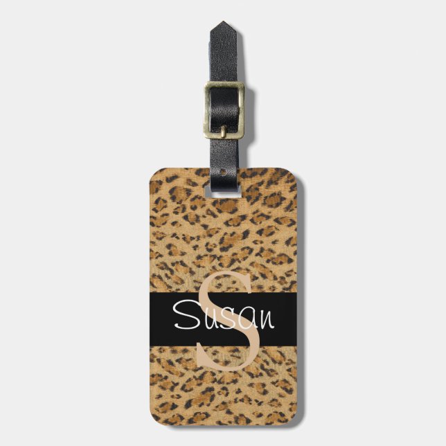 Leopard Print S monogram initialer Luggage Tag Bagagebricka (Vertikal Framsida)