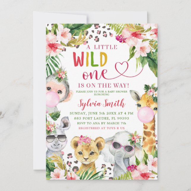 Leopard Print Safari Vild One Girl Baby Shower Inbjudningar (Framsida)