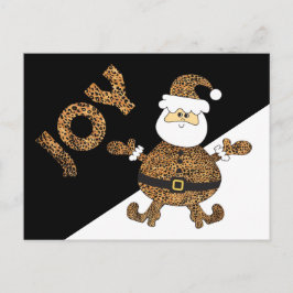 Leopard Print Santa Joy Vykort